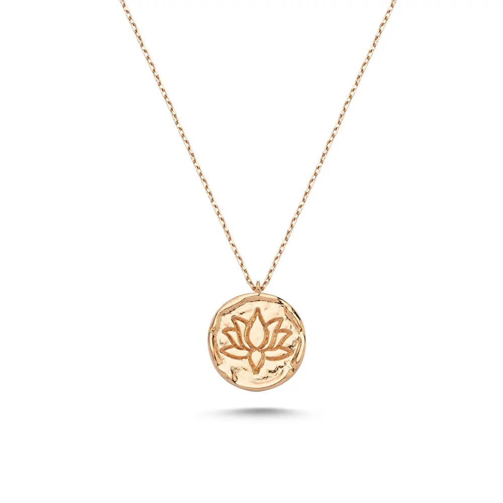 Lotus Detaylı Rose Kolye