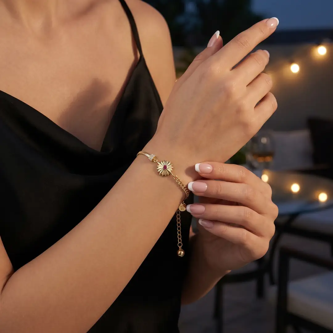 Çift Model Zincirli Kırmızı Altın Bileklik 2