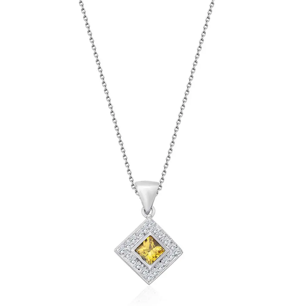 Pırlantalı Sarı Safir Kolye 0.24 Karat