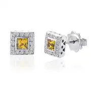 Pırlantalı Sarı Safir Küpe 0.42 Karat 1
