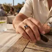 Siyah Mineli Altın Erkek Yüzüğü 3