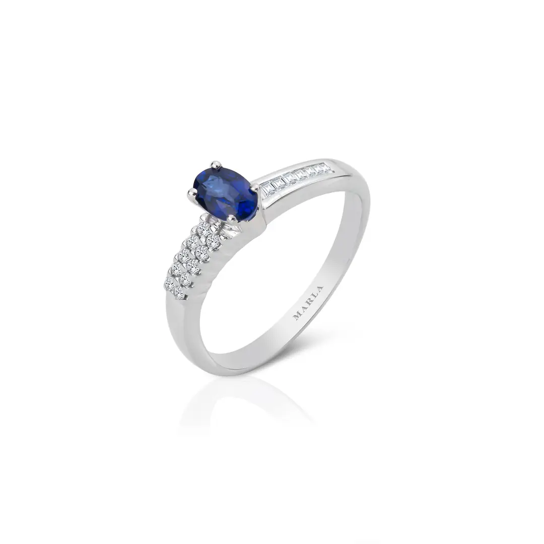 Baget Detaylı Safir Yüzük 0.50 Karat