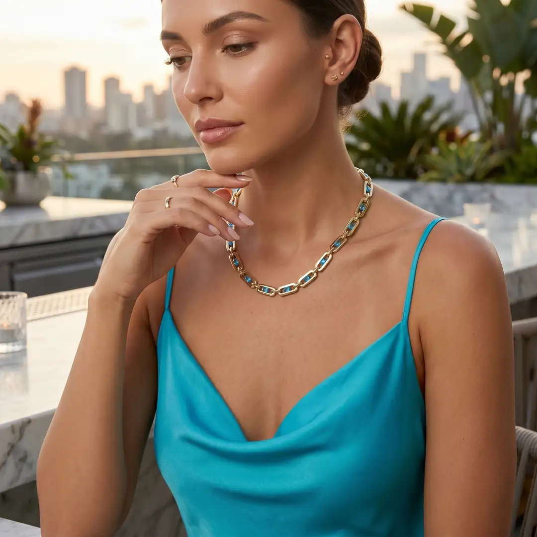 Mavi Taşlı Altın Set 4