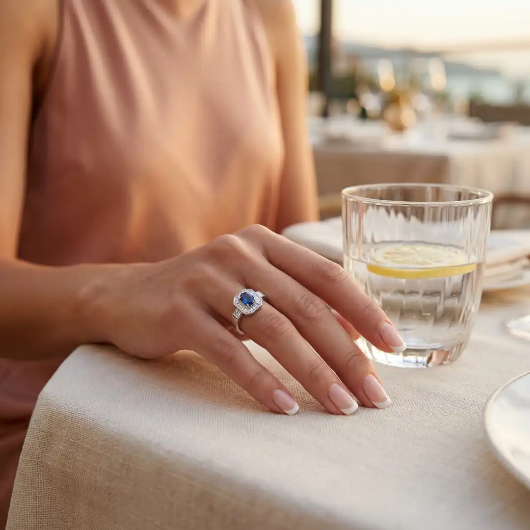 Baget Detaylı Pırlanta Safir Yüzük 0.65 Karat 3