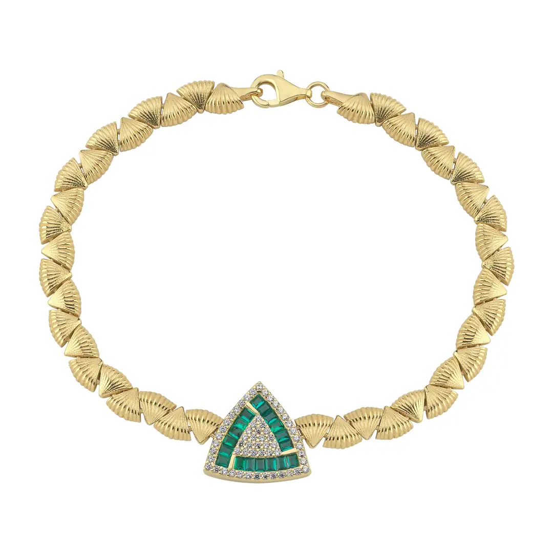 Renkli Taşlı Üçgen Altın Bileklik 1