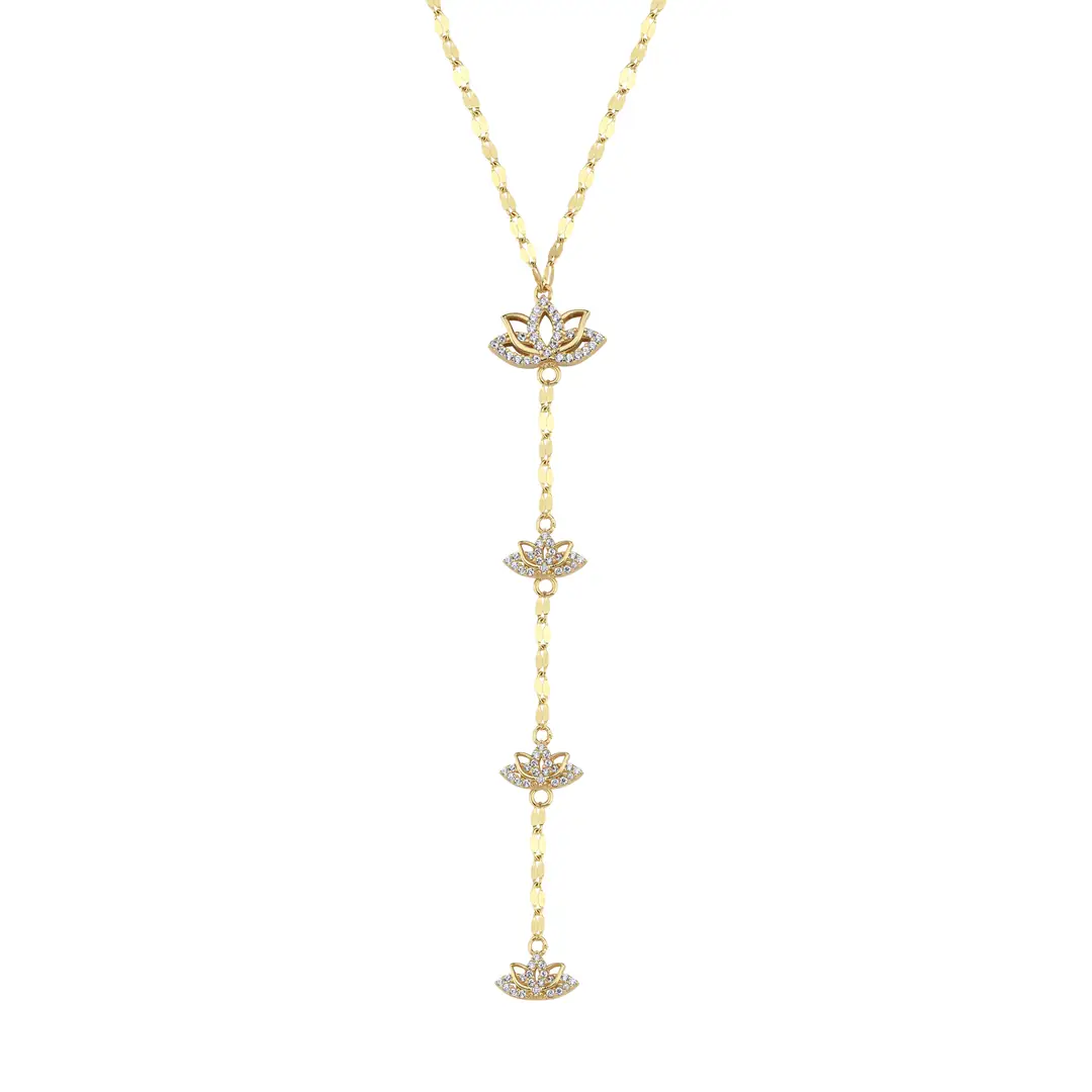 Taş Detaylı Lotus Altın Y Set