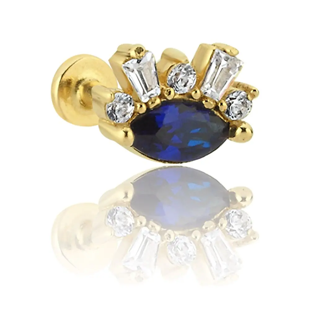 Pırlanta Detaylı Safir Piercing 0.14 Karat