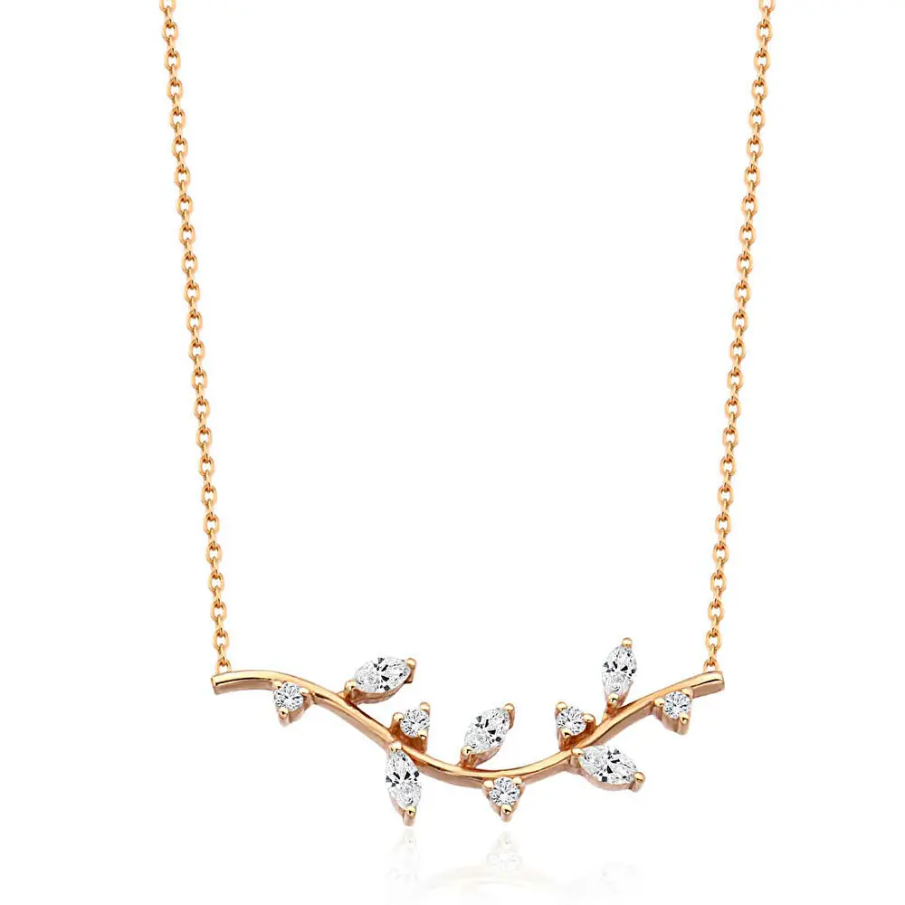 Pırlanta Taşlı Rose Kolye 0.33 Karat